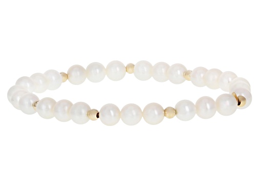 5mm White & Black Cultured Freshwater Pearl 14k Yellow Gold Stretch Bracelets Set of 2