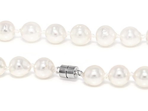 7.5mm White Cultured Japanese Akoya Pearl Sterling Silver 18 Inch Necklace - Size 18