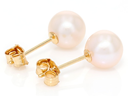 6mm White Cultured Freshwater Pearl 14k Yellow Gold Stud Earrings