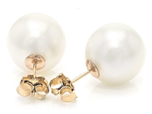 11mm White Cultured South Sea Pearl 14k Yellow Gold Stud Earrings