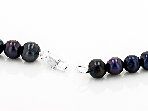 7-8mm Black Cultured Freshwater Pearl & White Crystal Sterling Silver 18 Inch Necklace - Size 18