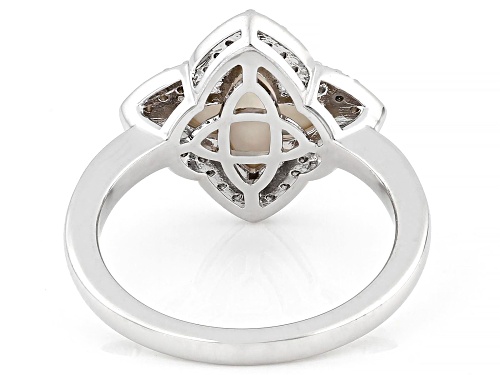 White South Sea Mother-Of-Pearl With 0.23ctw Lab Created White Sapphire Rhodium Over Brass Ring - Size 10