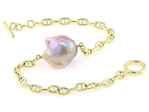 Genusis™ 15-16mm Pink Cultured Freshwater Pearl 18k Yellow Gold Over Sterling Silver Bracelet - Size 8