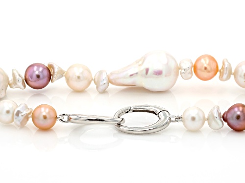 Genusis™ 3-14mm Multi-Color Cultured Freshwater Pearl Rhodium Over Silver 36 Inch Strand Necklace - Size 36