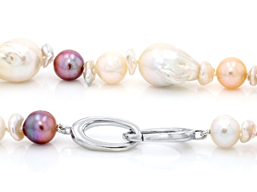 Genusis™ 3-14mm Multi-Color Cultured Freshwater Pearl Rhodium Over Silver 18 Inch Strand Necklace - Size 18