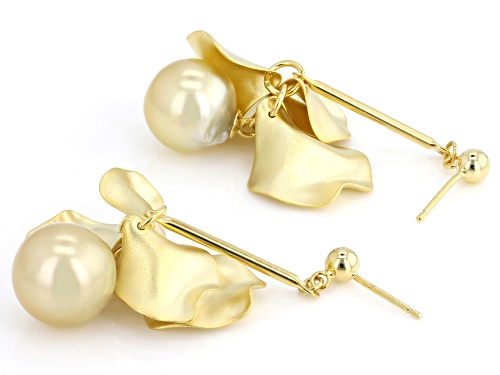 11mm Golden Cultured Freshwater Pearl 18k Yellow Gold Over Sterling Silver Earrings