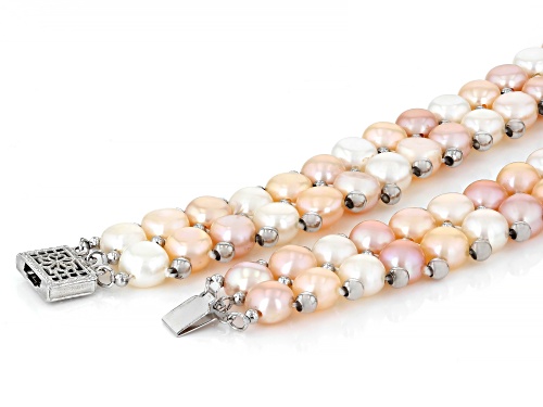 6.5mm Multi-Color Cultured Freshwater Pearl Rhodium Over Sterling Silver 18 Inch Strand Necklace - Size 18