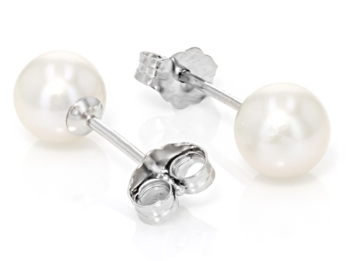 6.5mm White Cultured Freshwater Pearl Rhodium Over Sterling Silver Stud Earrings