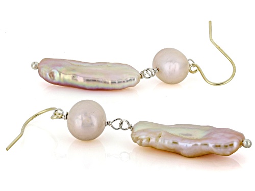 8.5mm Pink Cultured Freshwater Pearl 10k Yellow Gold Dangle Earrings