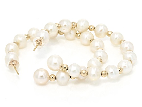 Genusis™ 6-7mm White Cultured Freshwater Pearl 14k Yellow Gold Hoop Earrings