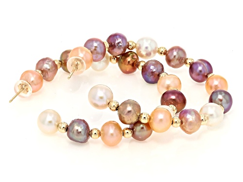 Genusis™ 6-7mm Multi-Color Cultured Freshwater Pearl 14k Yellow Gold Hoop Earrings