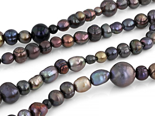 4-8mm Black Cultured Freshwater Pearl 36 Inch Endless Strand Necklace - Size 36