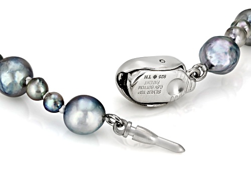 6.-9.5mm and  3-4.5mm Platinum Cultured Japanese Akoya Pearl Sterling Silver Strand Necklace - Size 20