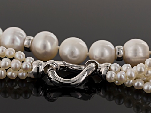 3-13mm White Cultured Freshwater Pearl With 0.6ctw Bella Luce® Rhodium Over Silver 18