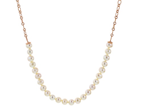 9-10mm White Cultured Freshwater Pearl 18k Rose Gold Over Sterling Silver 36 Inch Station Necklace - Size 36