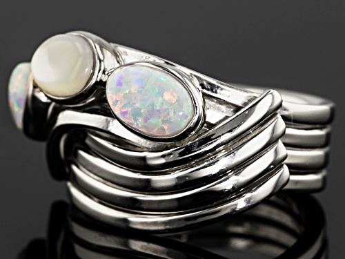 4-6mm White Mother-Of-Pearl With 0.5ctw Lab-Created Opal Rhodium Over Silver Ring - Size 5