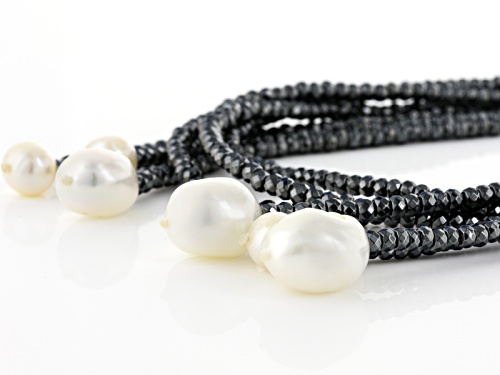 8-9mm White Cultured Freshwater Pearl Hematine Wrap Necklace Set Of 3