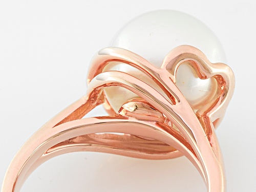 11mm White Cultured South Sea Pearl 18k Rose Gold Over Sterling Silver Solitaire Ring - Size 10