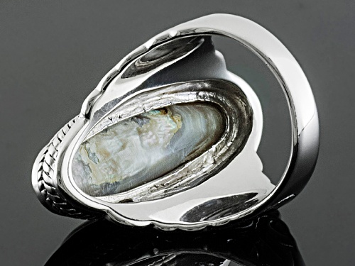 8x28mm Gray Cultured Freshwater Pearl Rhodium Over Sterling Silver Scroll Design Ring - Size 4