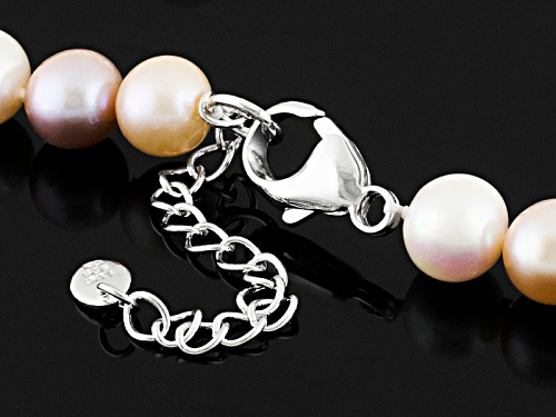 9-10mm Natural Pink, Peach, White Cultured Freshwater Pearl Rhodium Over Silver Strand Necklace - Size 18