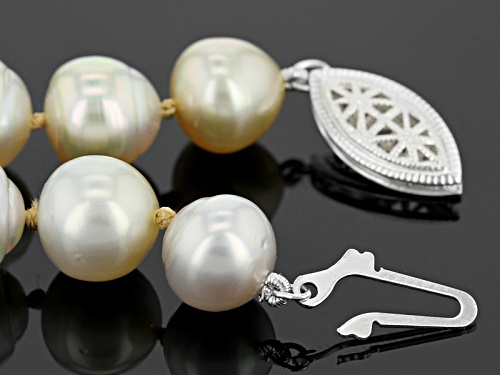 9-12mm Golden & White Cultured South Sea Pearl, Rhodium Over Sterling Silver 24 Inch Necklace - Size 24