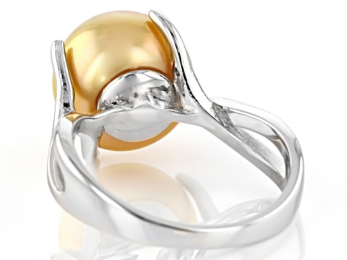 11-12mm Golden Cultured South Sea Pearl Rhodium Over Sterling Silver Ring - Size 12