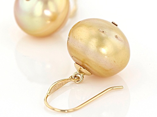 12-13mm Golden Cultured South Sea Pearl 14k Yellow Gold Earrings