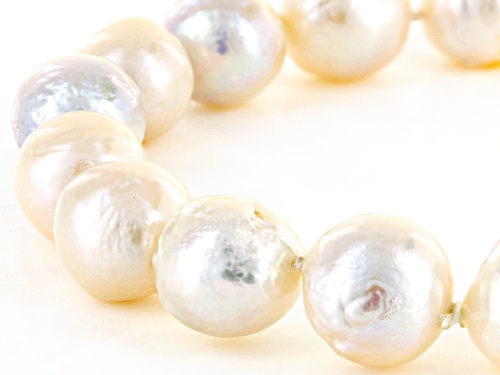 12-14mm White Cultured Freshwater Pearl Rhodium Over Sterling Silver 36 Inch Strand Necklace - Size 36