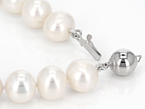 9.5-10.5mm White Cultured Freshwater Pearl Rhodium Over Sterling Silver 9 Inch Bracelet - Size 9
