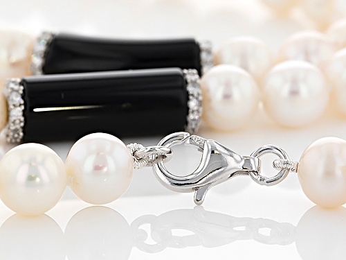 7.5-8.5mm Cultured Freshwater Pearl, Black Onyx & Bella Luce® Rhodium Over Silver 24 Inch Necklace - Size 24