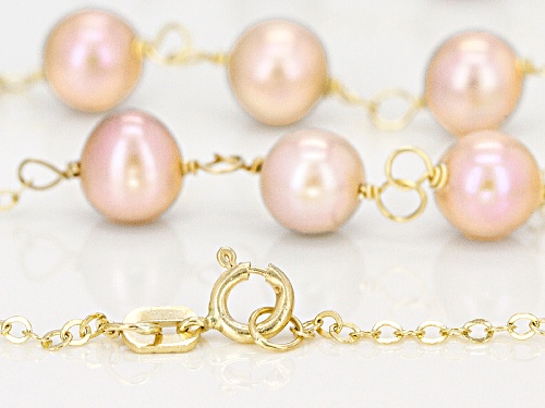 5-6mm Pink Cultured Freshwater Pearl 10k Yellow Gold 24 Inch Station Necklace - Size 24