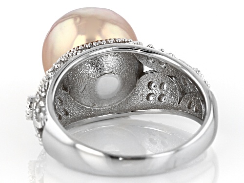Genusis™ 11-12mm Pink Cultured Freshwater Pearl & White Topaz Rhodium Over Sterling Silver Ring - Size 12