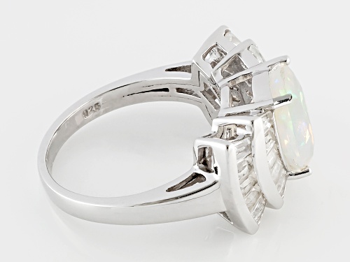 2.00ct Oval Ethiopian Opal With 1.52ctw Baguette White Zircon Sterling Silver Ring - Size 12