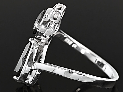 1.33ct Oval And 2.03ct Pear Shape Black Spinel Rhodium Over Sterling Silver Cat Ring - Size 8