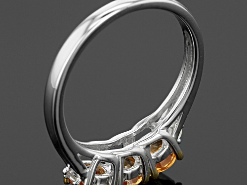 1.40ctw Mandarin Garnet And .05ctw Round White Zircon Sterling Silver 3-Stone Ring - Size 12