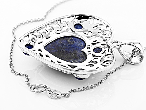 19x18mm Heart Shape And 4mm Round Cabochon Lapis Lazuli Sterling Silver Heart Pendant With Chain