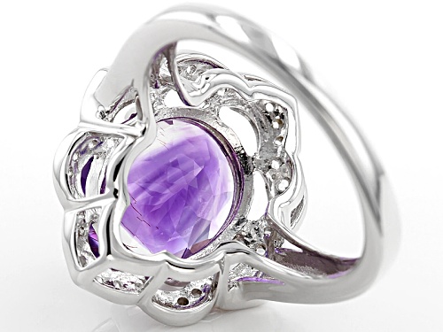 3.49ct Oval Moroccan  Amethyst With .24ctw White Zircon Sterling Silver Ring - Size 7