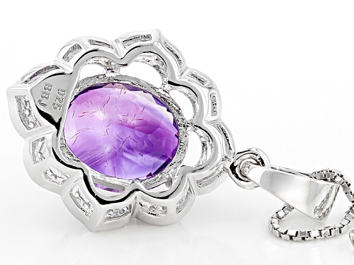 3.49ct Oval Moroccan Amethyst And .23ctw Round White Zircon Sterling Silver Pendant With Chain