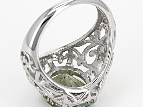 3.63ct Oval Green Prasiolite Solitaire Rhodium Over Sterling Silver Filigree Ring - Size 6