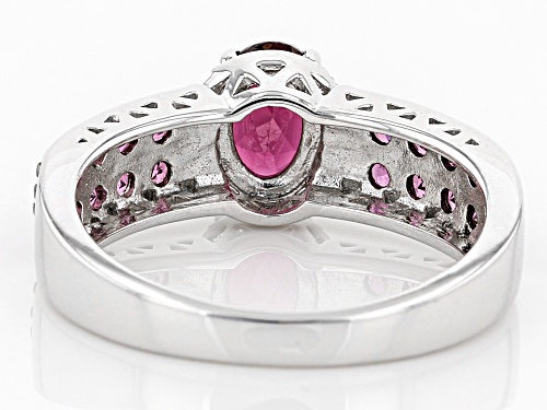 1.41ctw Oval And Round Raspberry color Rhodolite With .05ctw Round White Zircon Sterling Silver Ring - Size 12