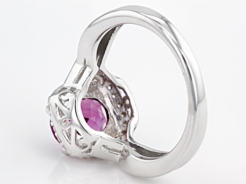 1.80ct Oval Raspberry color Rhodolite And .18ctw Round White Zircon Sterling Silver Ring - Size 12