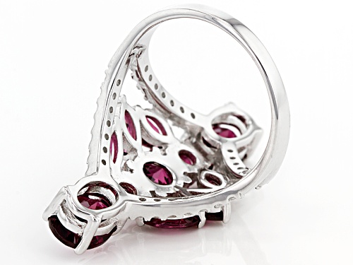 5.34ctw Round, Oval, And Marquise Raspberry color Rhodolite With .43ctw Zircon Silver Ring - Size 5