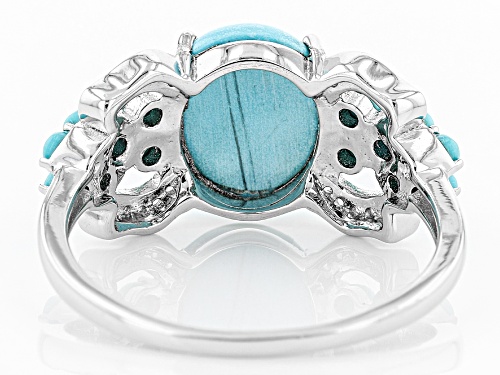 12x10mm Oval And 2-2.5mm Round Sleeping Beauty Turquoise With .14ctw White Zircon Silver Ring - Size 11