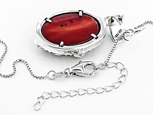 20x15mm Oval Sponge Coral With Square And Round Marcasite Sterling Silver Pendant With Chain