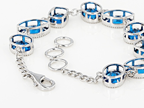 15.33ctw Oval, Rectangular Cushion, And Marquise Lab Created Blue Spinel Sterling Silver Bracelet - Size 7.25