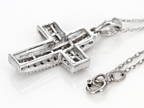 .25ctw Round And Baguette White Diamond 10k White Gold Cross Pendant With 18inch Rope Chain