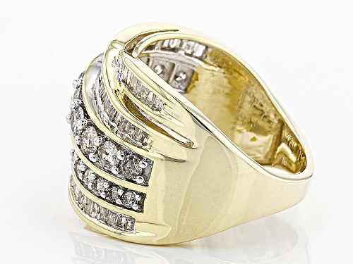 1.80ctw Round And Baguette White Diamond 10k Yellow Gold Ring - Size 5