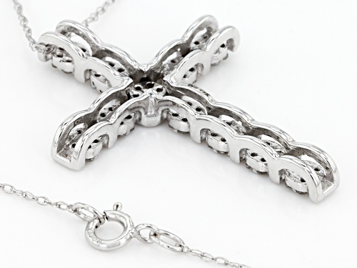 .25ctw Round White Diamond 10k White Gold Cross Pendant With An 18 Inch Rope Chain