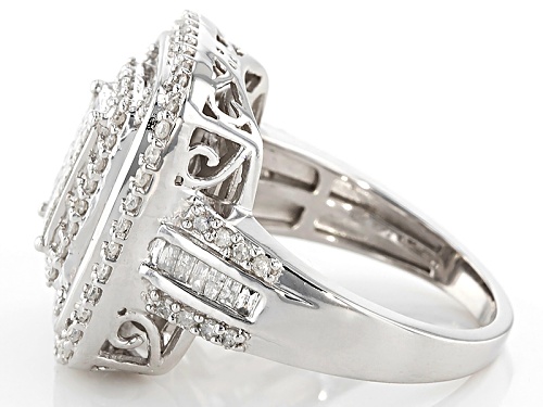1.25ctw Round, Baguette And Princess Cut White Diamond 10k White Gold Ring - Size 8