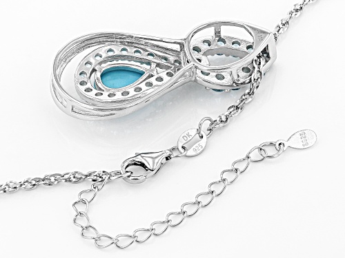 10X7MM SLEEPING BEAUTY TURQUOISE & 1.46CTW SWISS BLUE TOPAZ RHODIUM OVER SILVER PENDANT WITH CHAIN